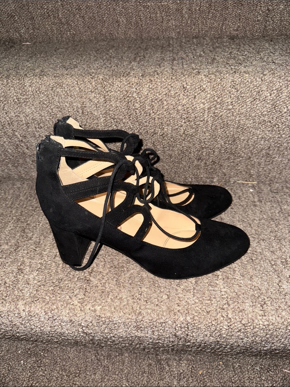 Unisa Black Suede Lace-Up Block Heel Pumps - Picture 3 of 6
